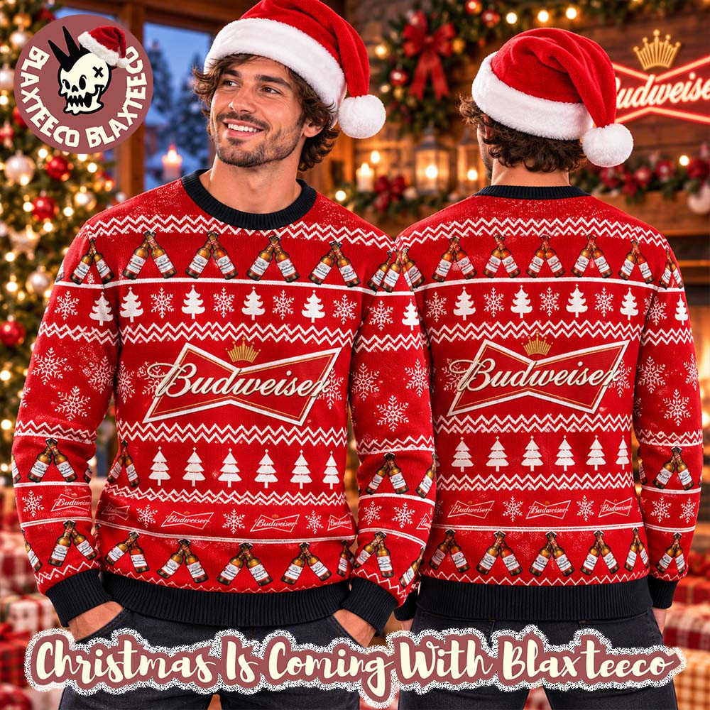 Budweiser Beer Logo Signature Red Holiday Ugly Sweater