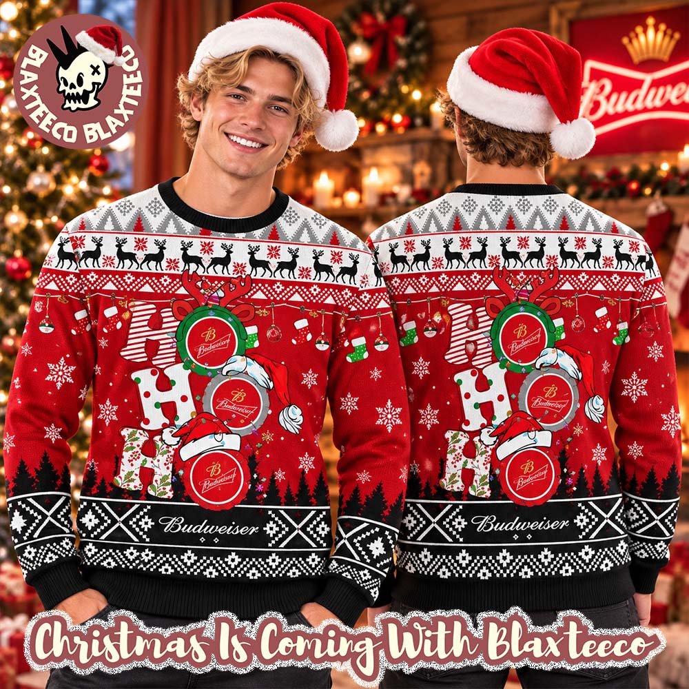 Budweiser Ho Ho Ho Snowy Funny Christmas Ugly Sweater