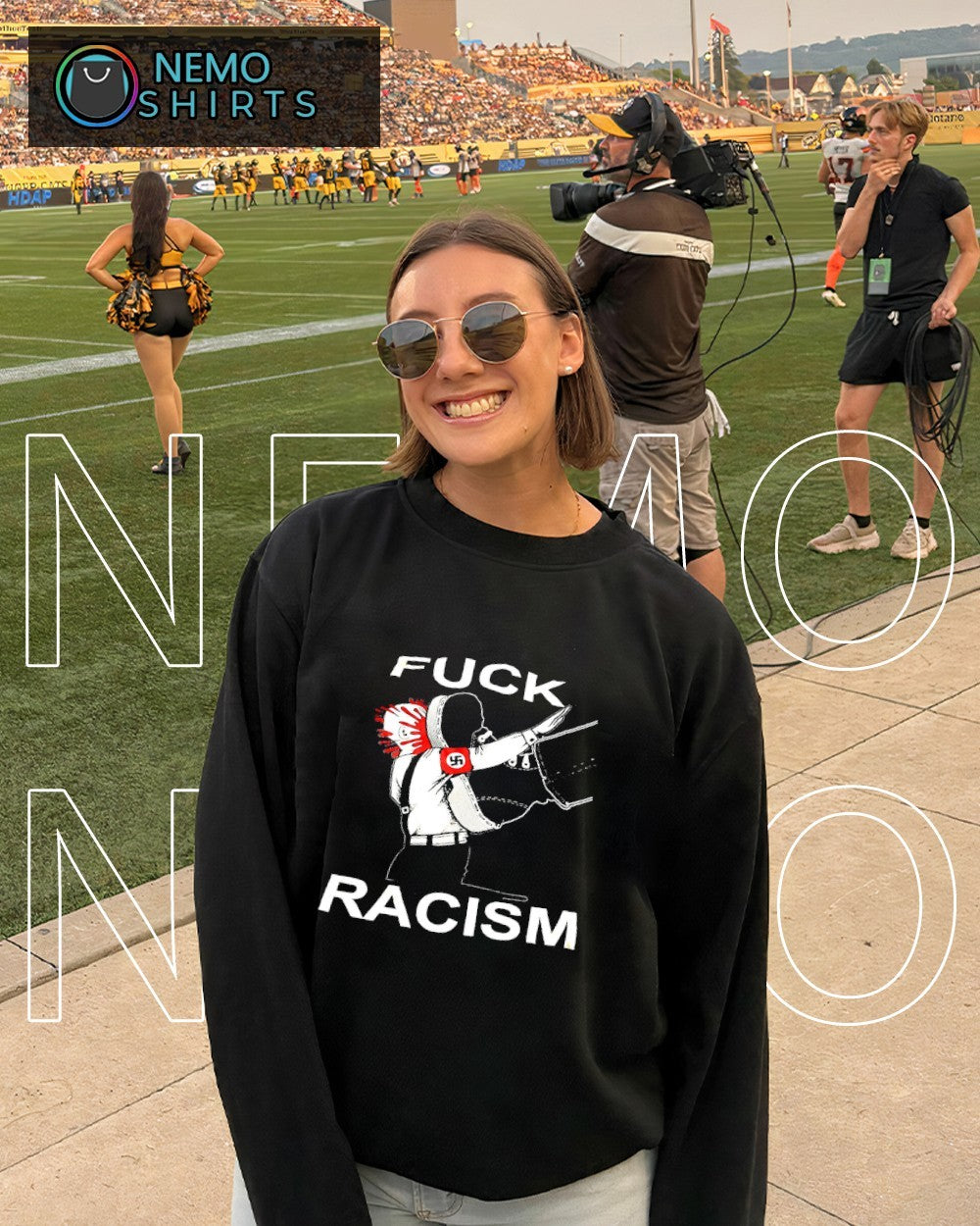 Fuck racism kicking on fascist shirt