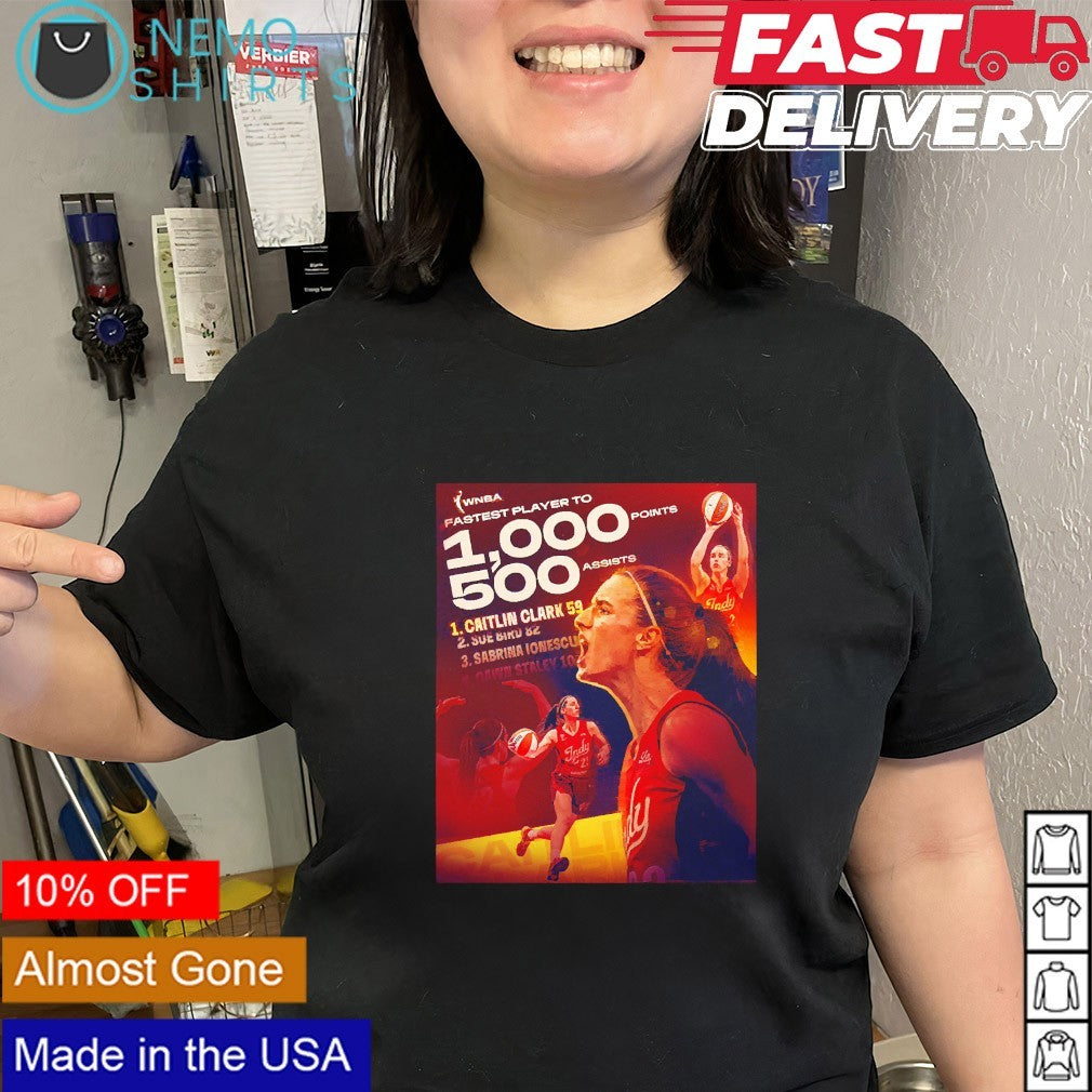 Caitlin Clark fastest player to 1000 points 500 assists shirt