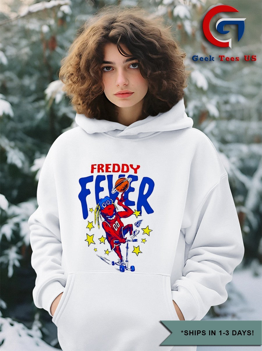 Caitlin Clark wearing Freddy Fever mascot shirt
