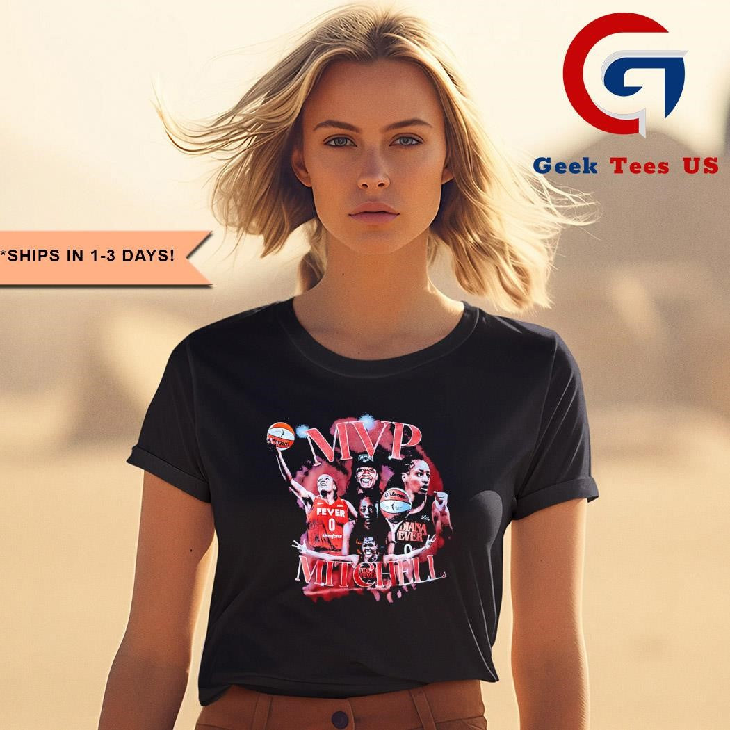 Caitlin Clark wearing Kelsey Mitchell for MVP shirt