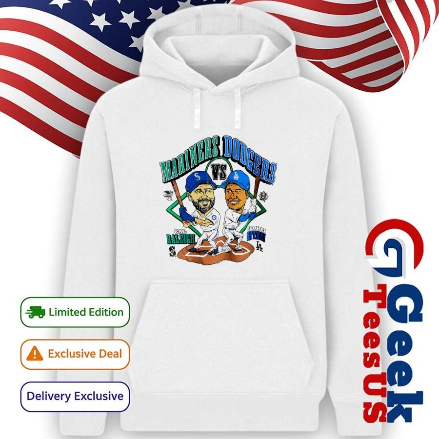 Cal Raleigh Mariners vs Shohei Ohtani Dodgers baseball caricature shirt