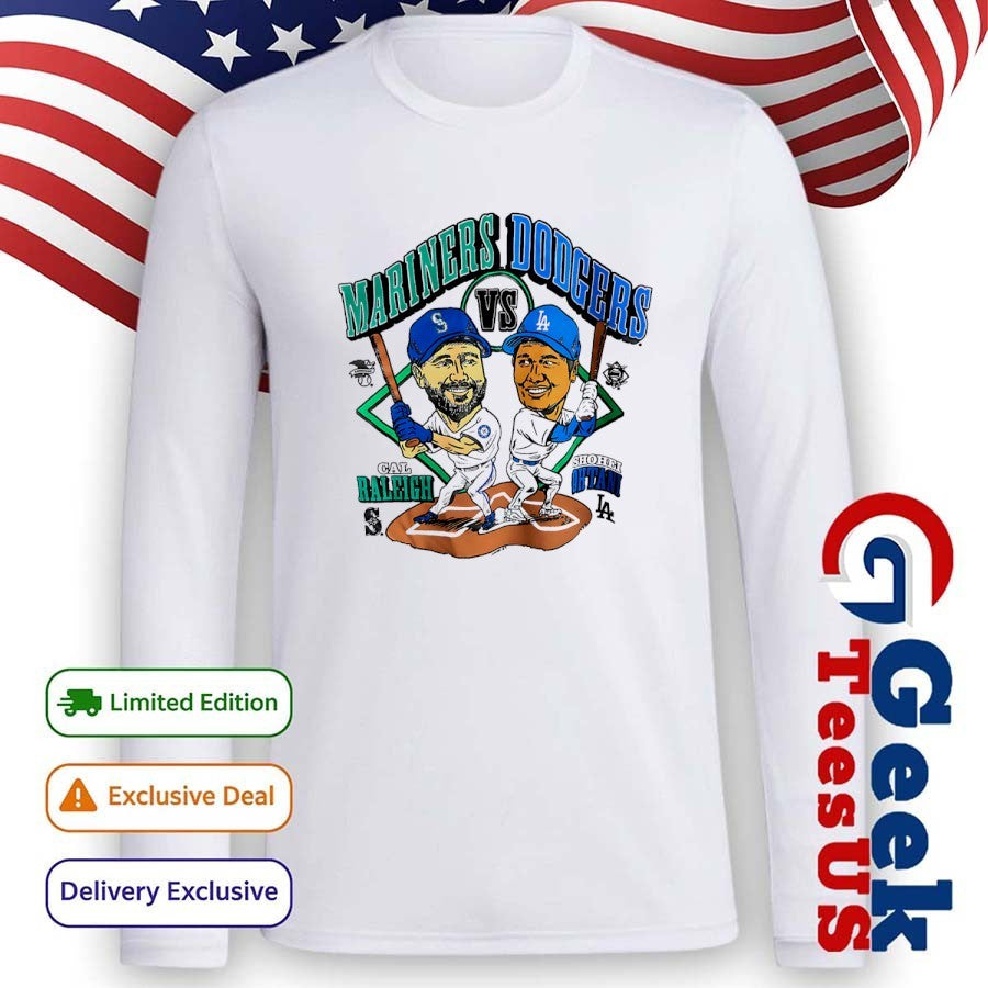Cal Raleigh Mariners vs Shohei Ohtani Dodgers baseball caricature shirt