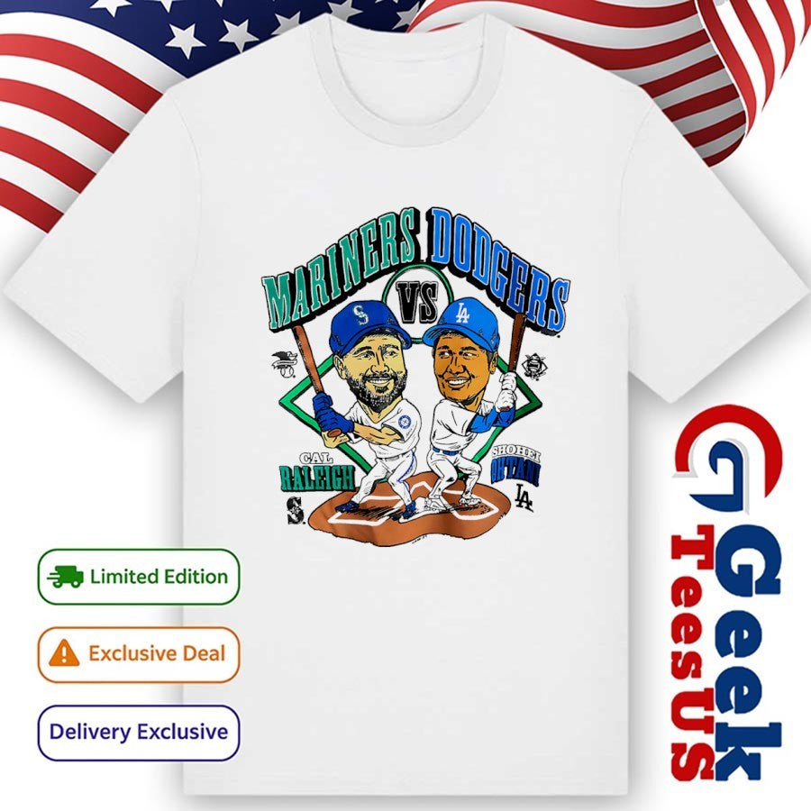 Cal Raleigh Mariners vs Shohei Ohtani Dodgers baseball caricature shirt