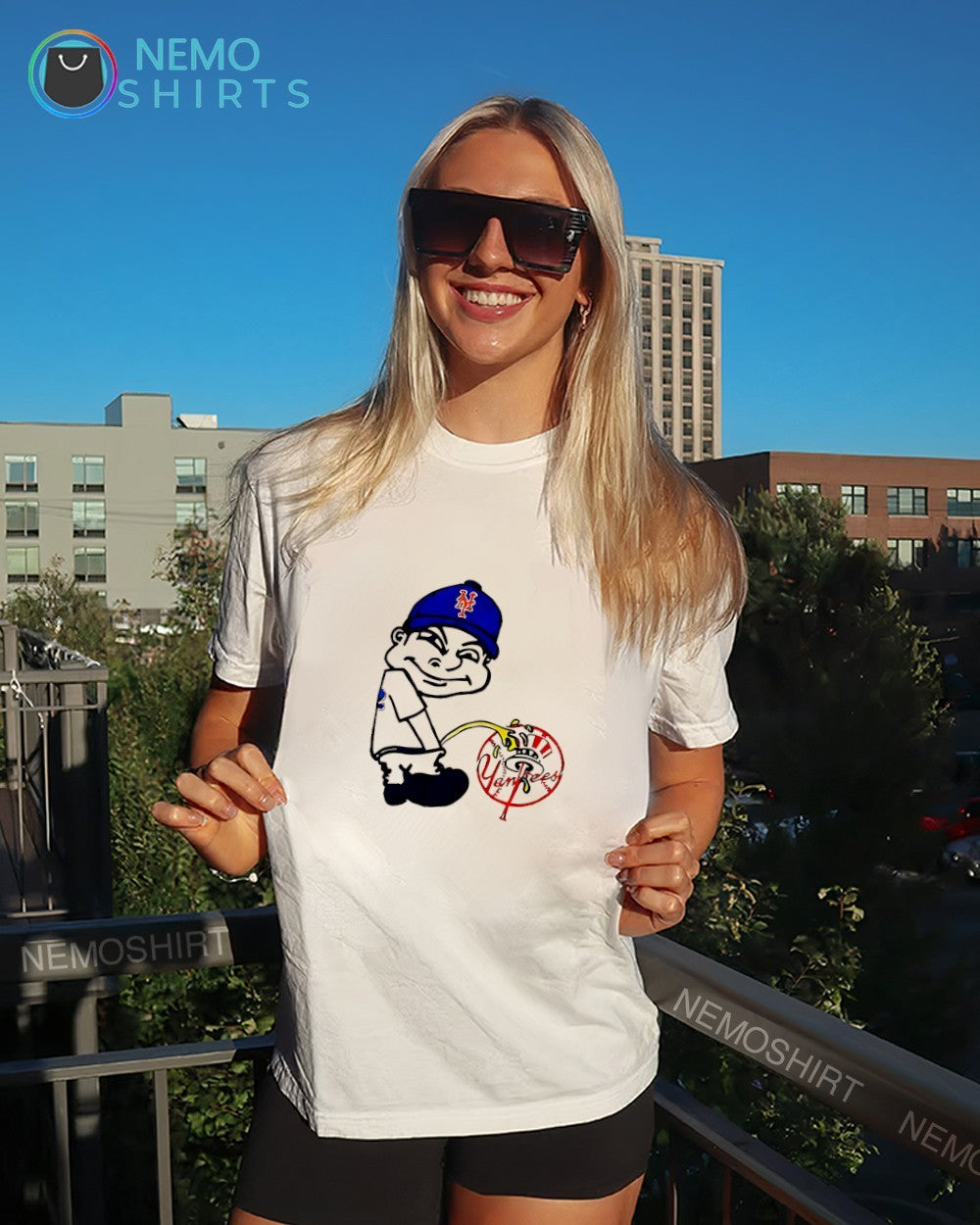 Calvin New York Mets vs Yankees parody shirt