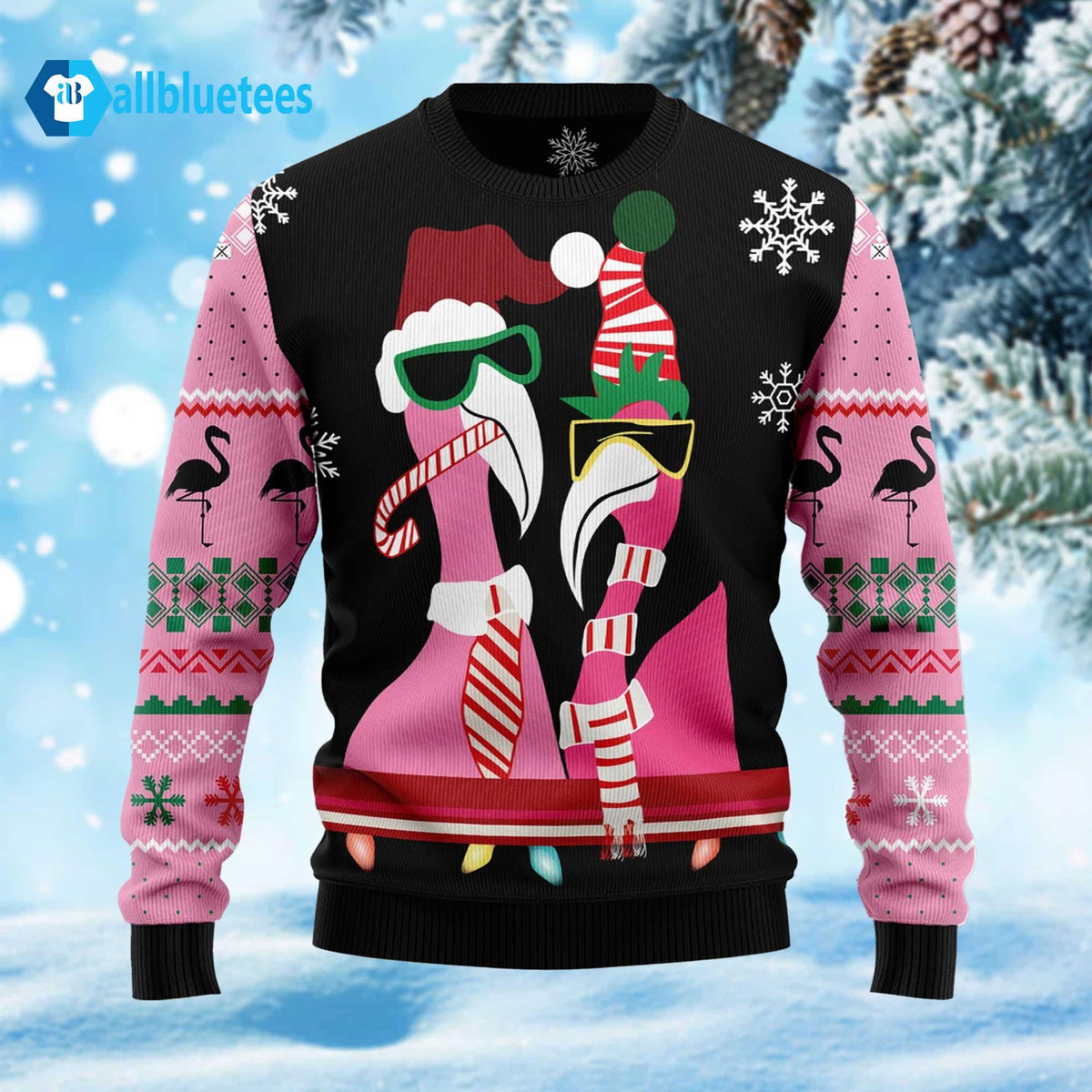 Candy Cane Flamingo Christmas Ugly Sweater