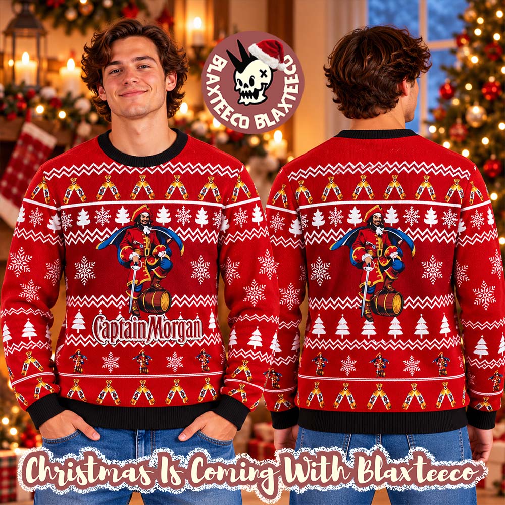Captain Morgan Rum Christmas Cheers Signature Red With Snowflakes Ugly Sweater