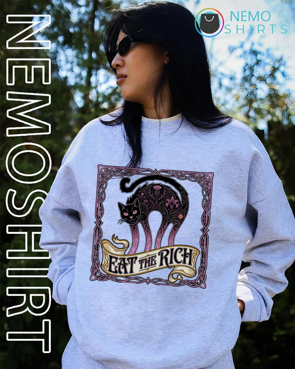 Cat Eat the Rich floral patterns shirt