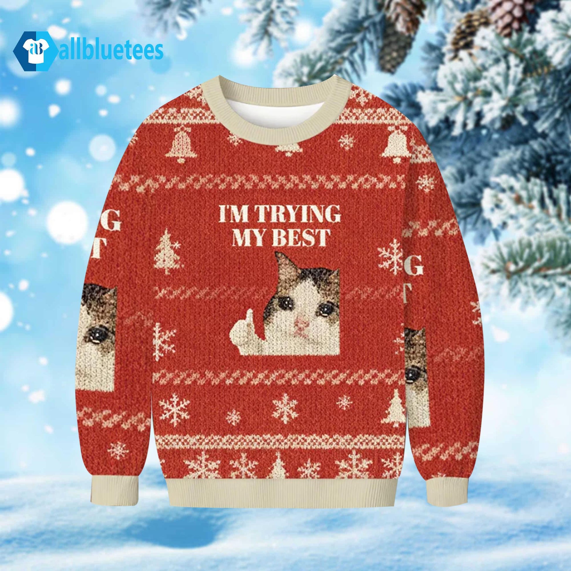 Cat I’m Trying My Best Ugly Christmas Sweater