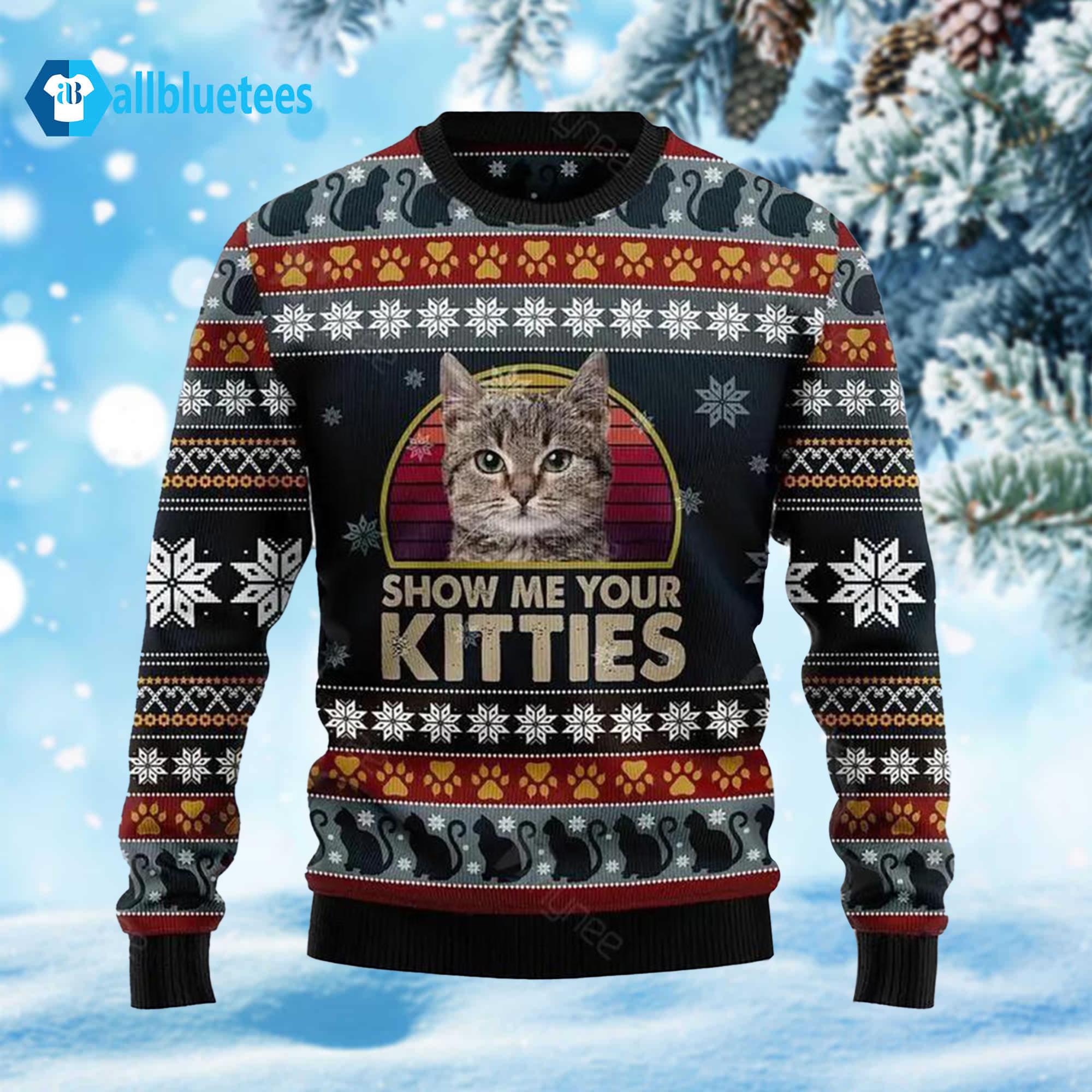 Cat Show Me Your Kitties Ugly Christmas Sweater