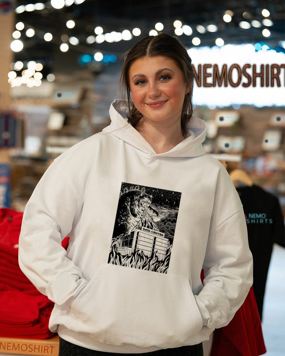 Catzilla destroying Data center graphic shirt