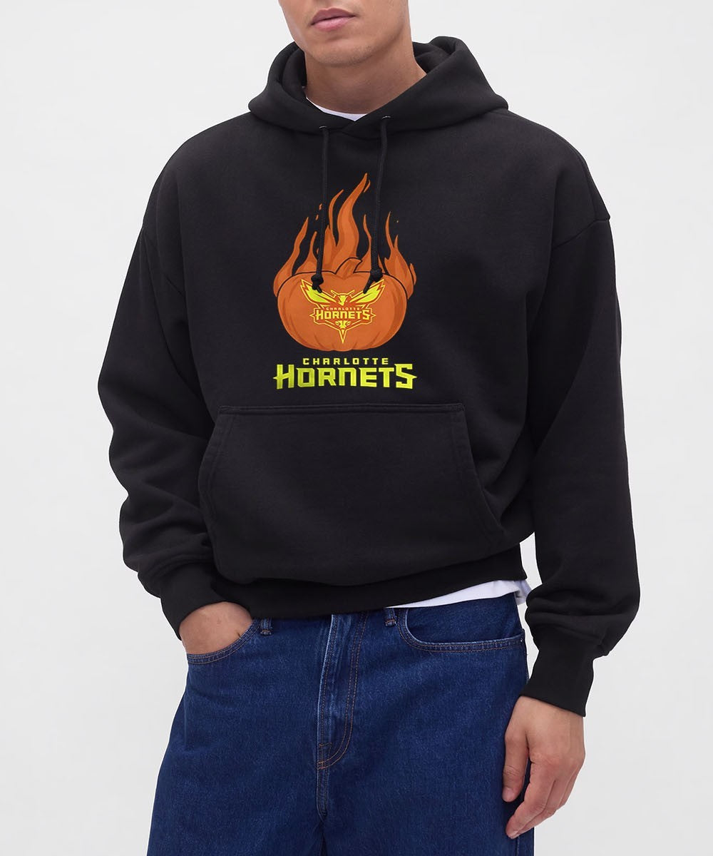 Charlotte Hornets flaming pumpkin Halloween 2025 shirt