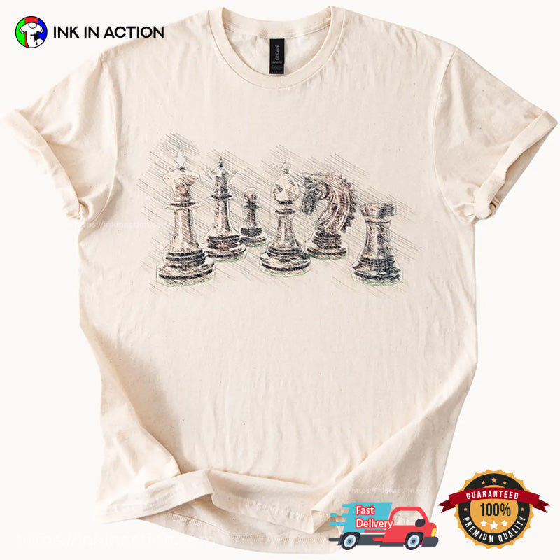 Chess Pieces Hand Draw Art Strategy Game Comfort Colors T-shirt
