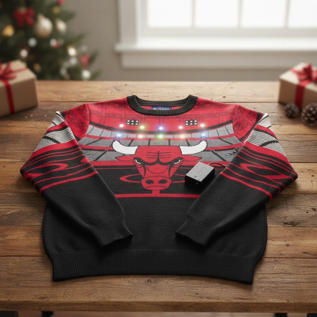 Chicago Bulls Christmas Ugly Sweater – Light-Up Stadium Edition
