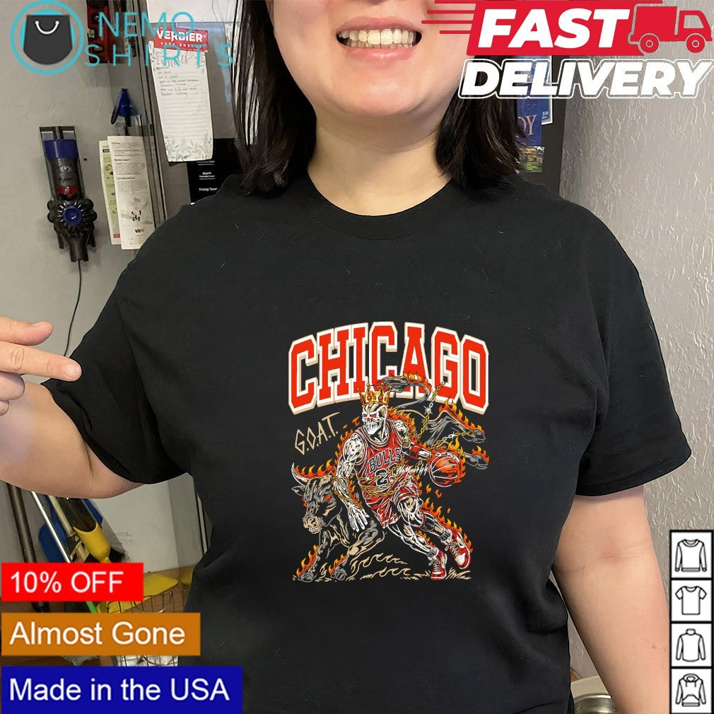 Chicago Bulls Goat skeleton figure flaming basketball shirt