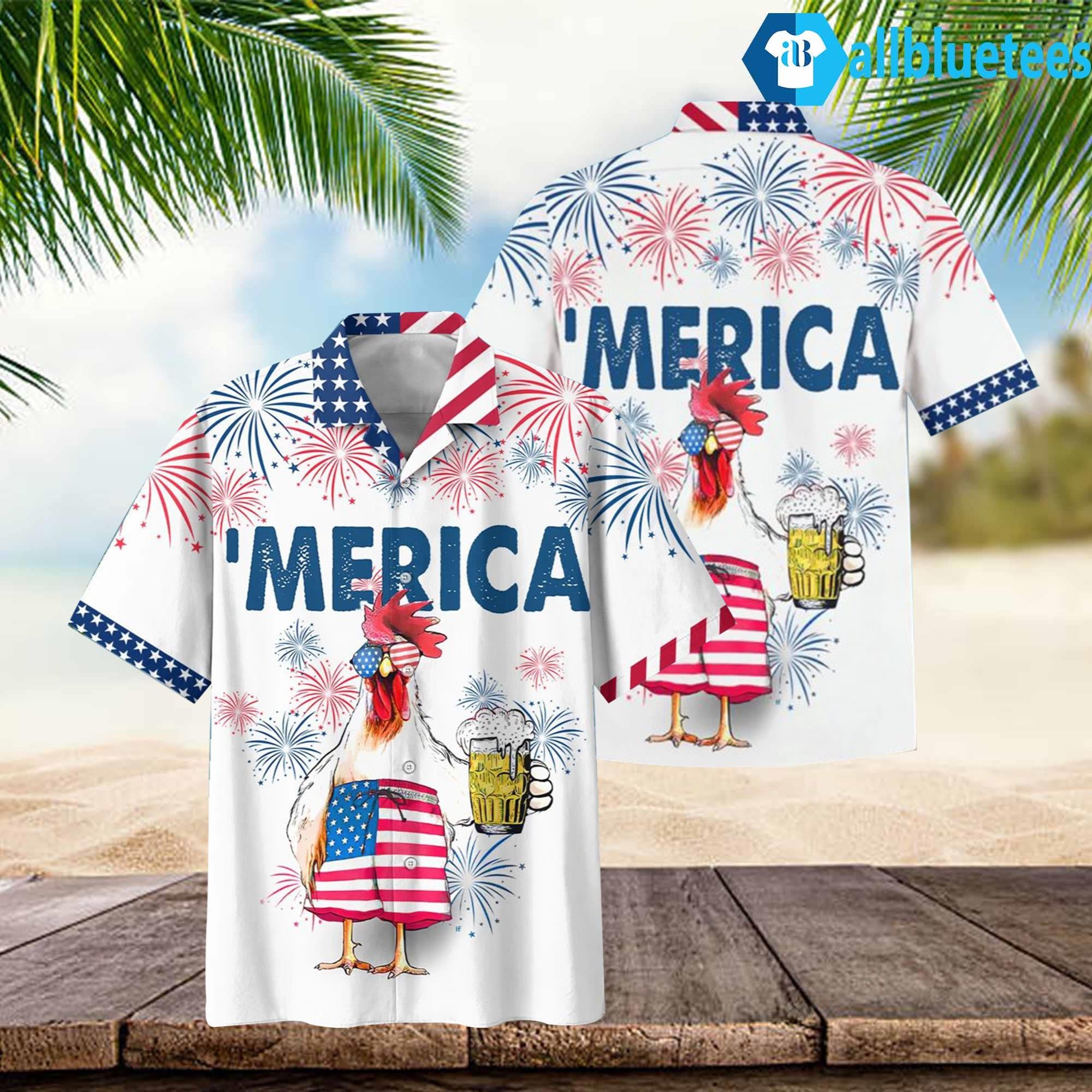 Chicken Drink Beer 4th July Hawaiian Shirt