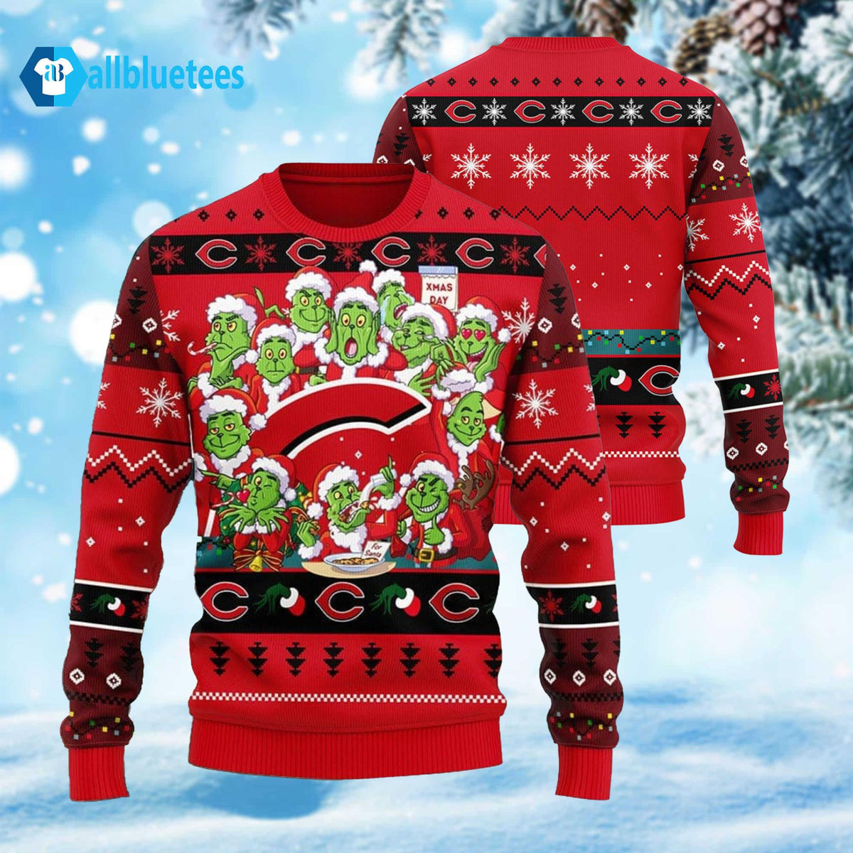 Cincinnati Reds 12 Grnch Xmas Day Christmas Ugly Sweater