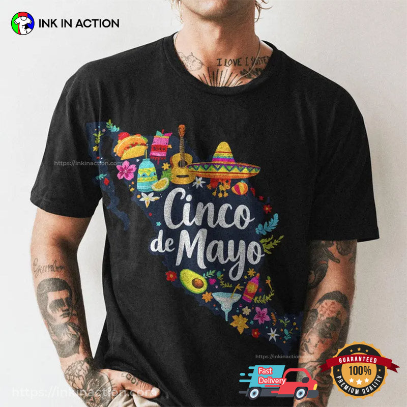 Cinco De Mayo Mexico Map Vintage T-shirt