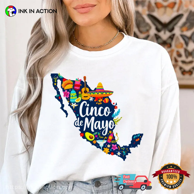 Cinco De Mayo Mexico Map Vintage T-shirt