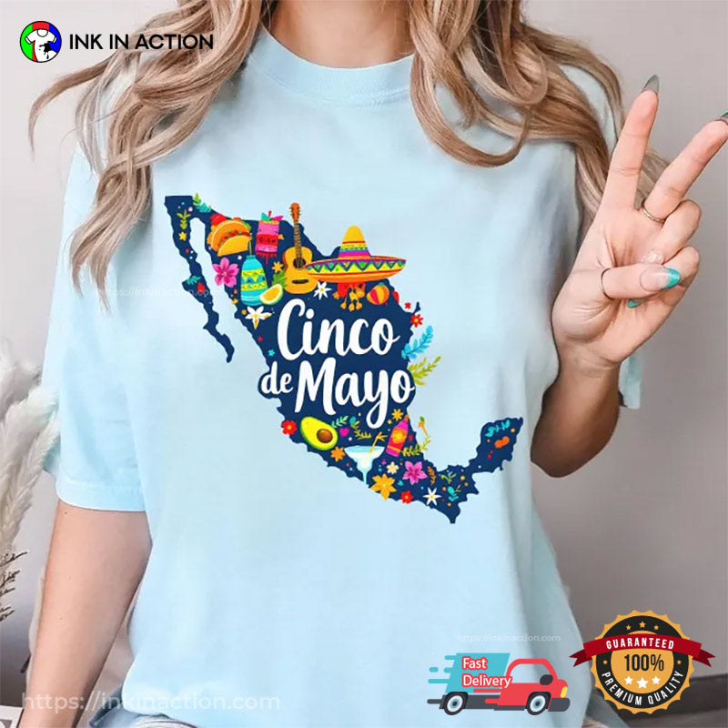 Cinco De Mayo Mexico Map Vintage T-shirt