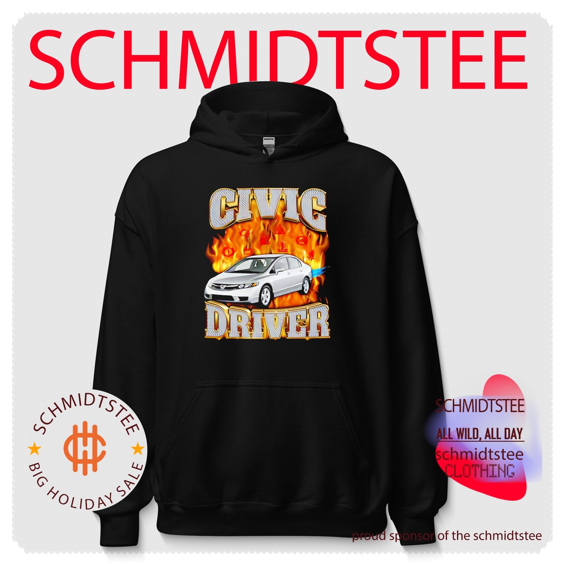 Civic driver Civic on fire white car illustration shirt