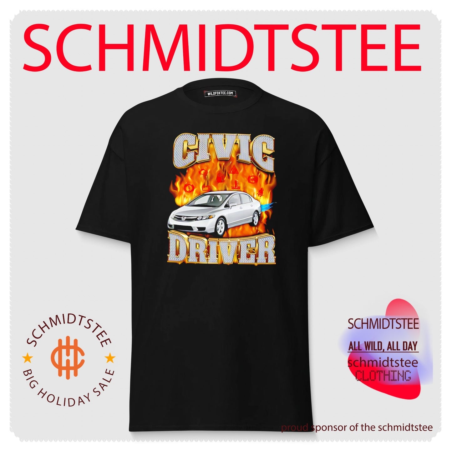 Civic driver Civic on fire white car illustration shirt