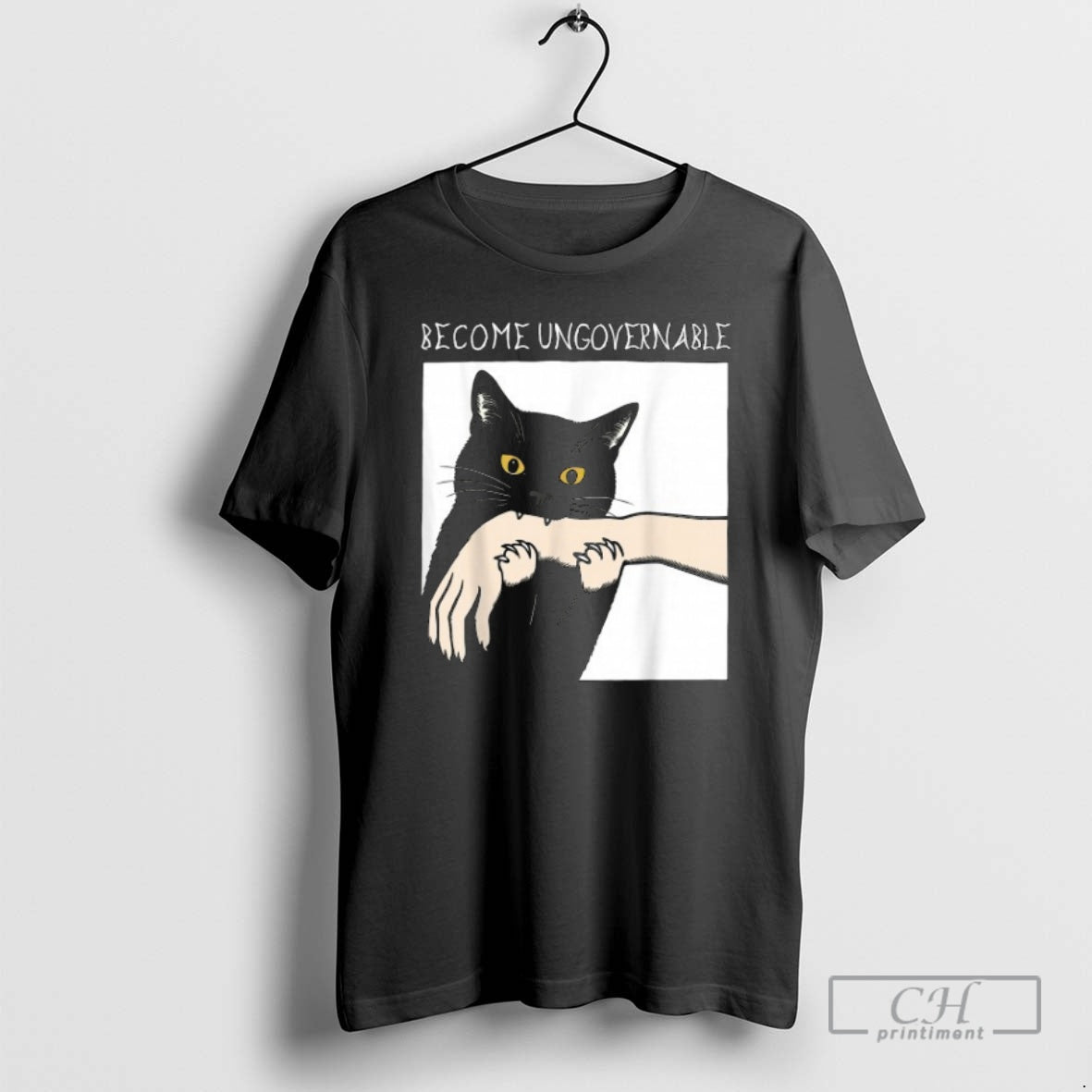 Classic Become Ungovernable Black Cat Biting Hand Shirt Sweater