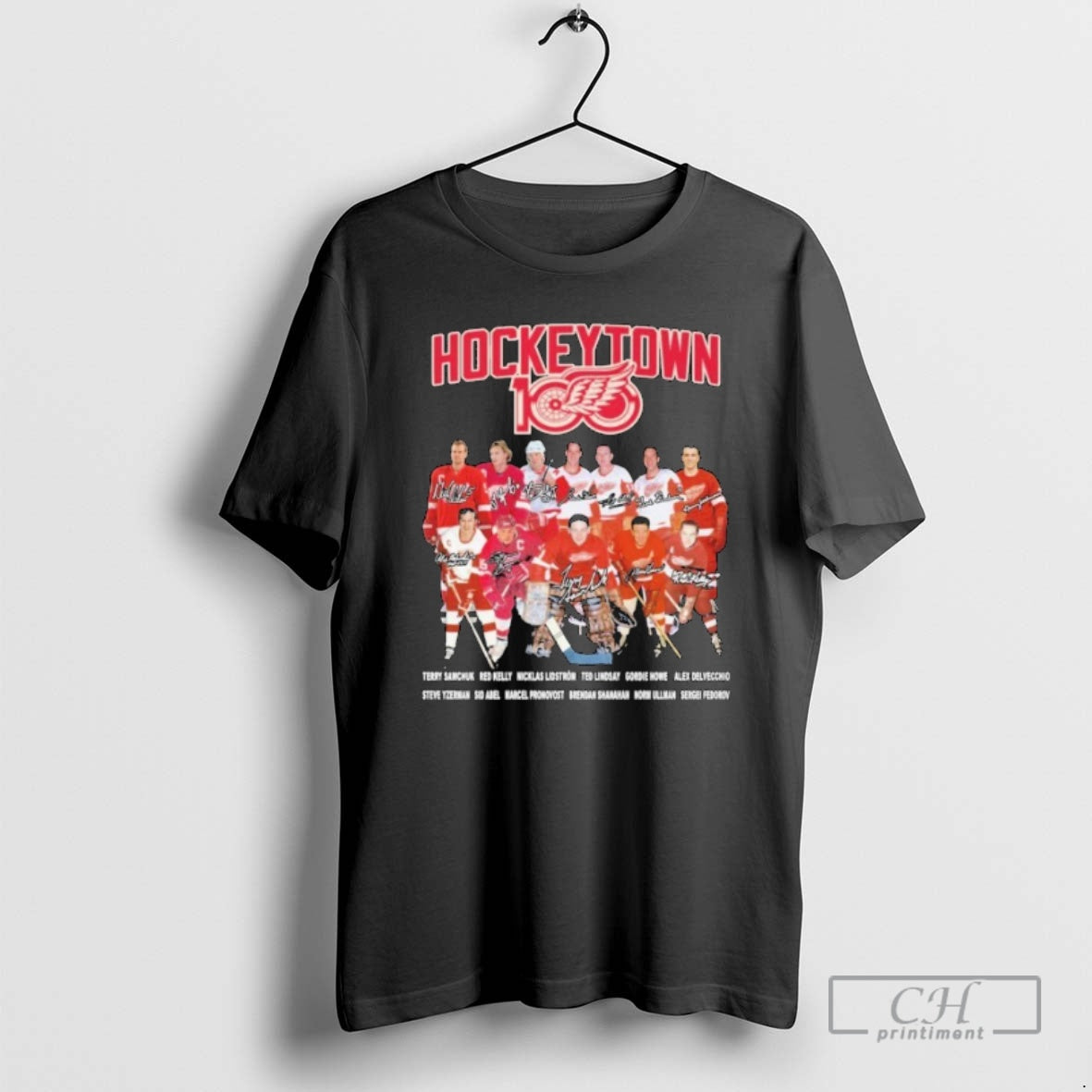 Classic Detroit Red Wings Hockeytown Happy 100th Signatures Shirt Sweater