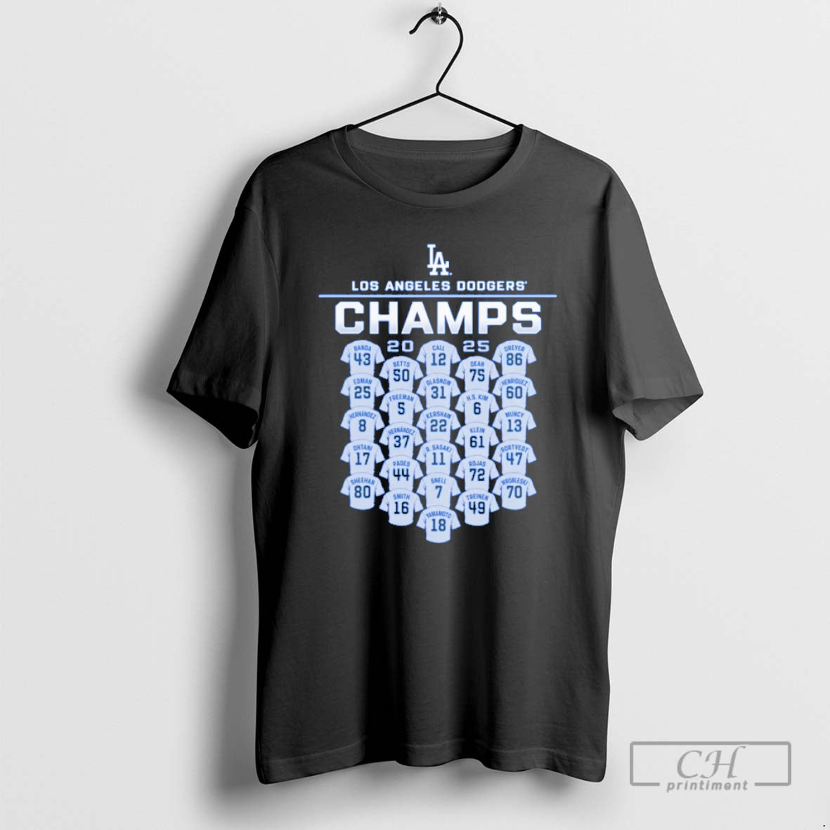 Classic Los Angeles Dodgers 2025 World Series Champions Jersey Roster Blue Shirt Sweater