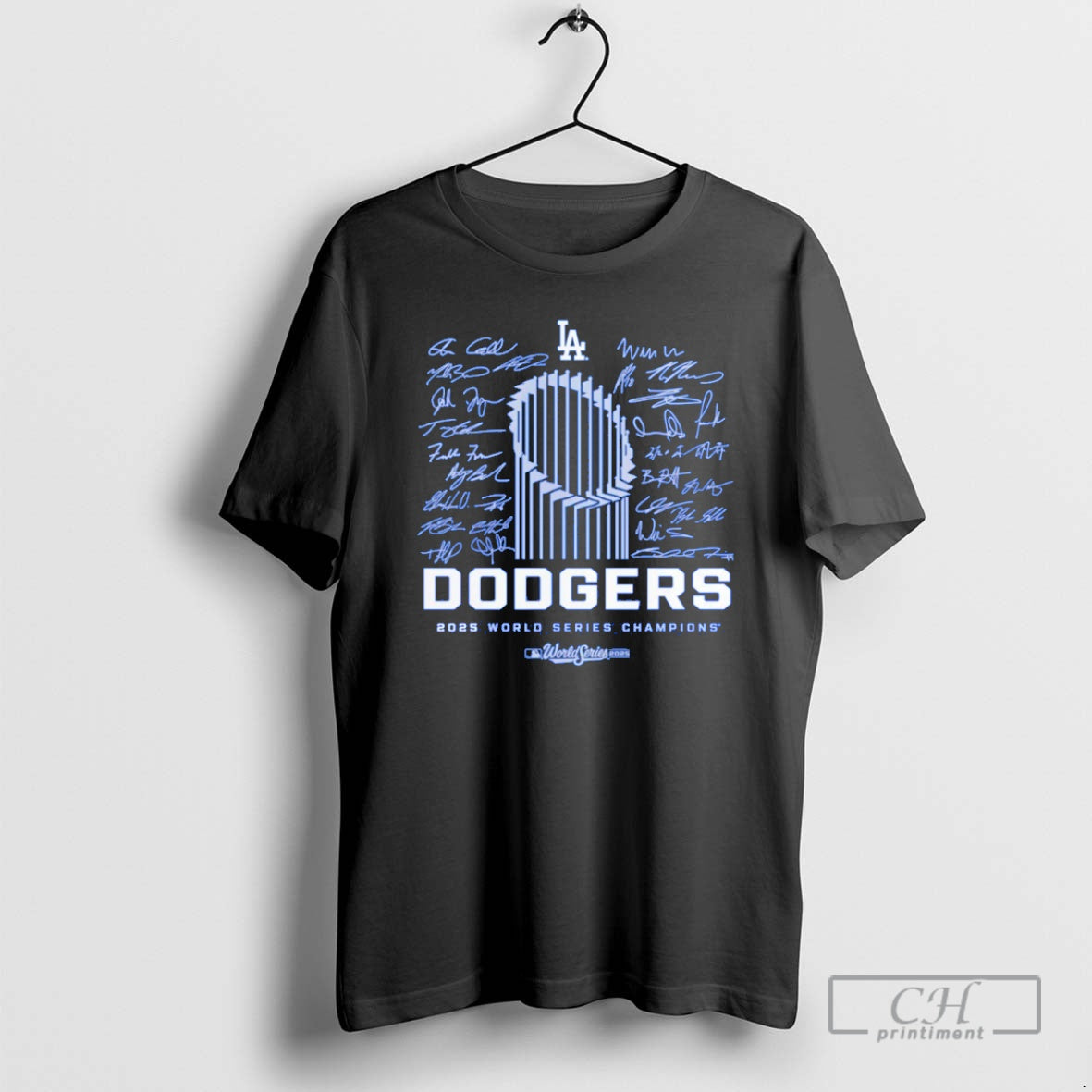 Classic Los Angeles Dodgers 2025 World Series Champions Signature Roster Blue Shirt Sweater