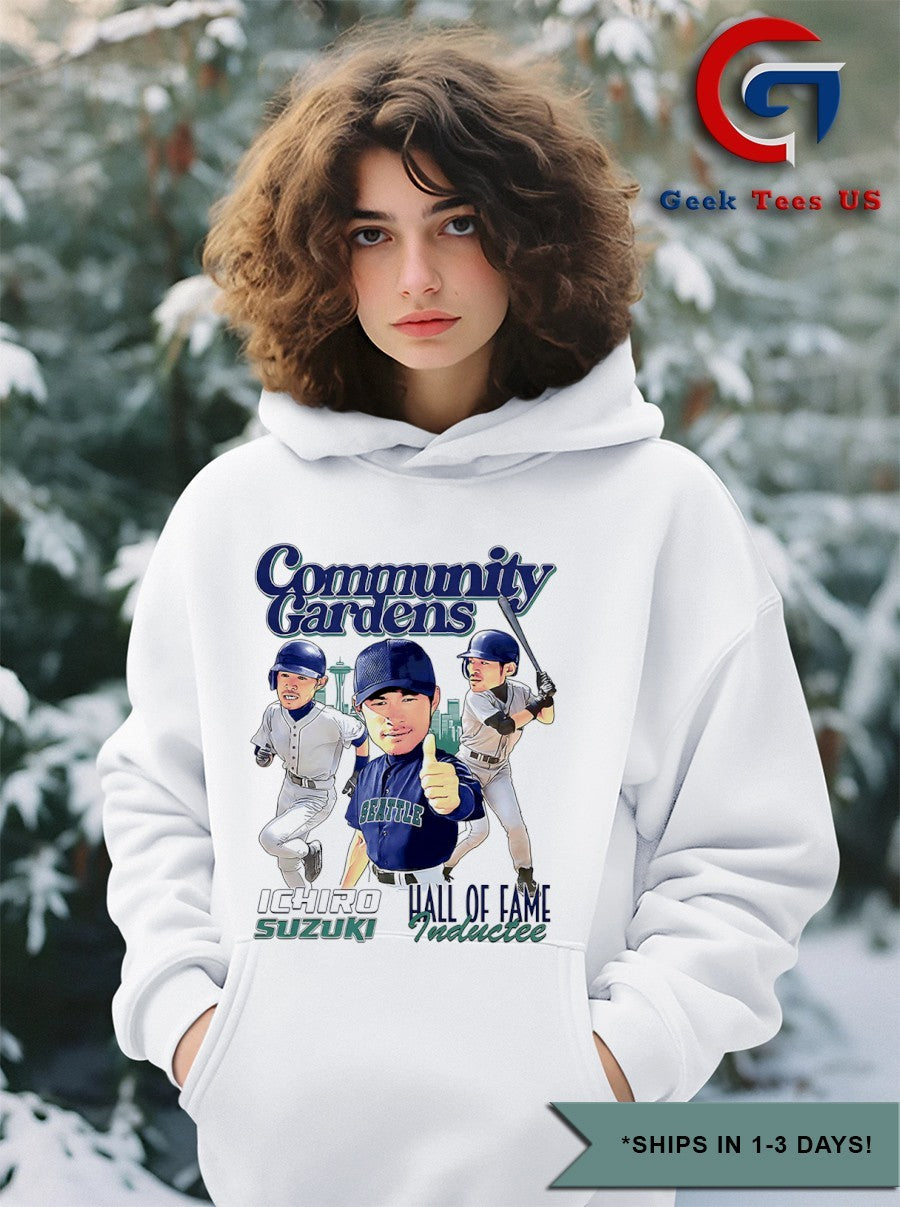 Community Gardens Ichiro Suzuki 51 Seattle Mariners 2025 Hall of Fame Inductee caricature shirt