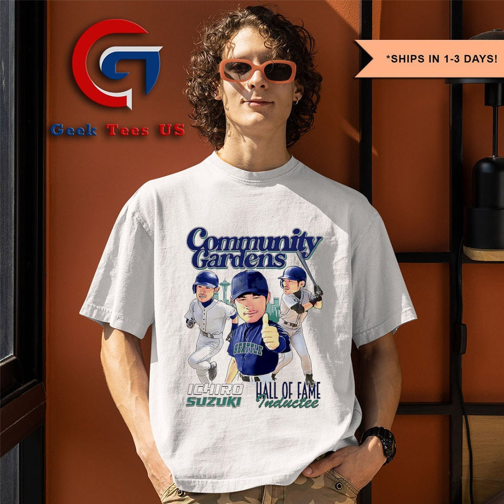 Community Gardens Ichiro Suzuki 51 Seattle Mariners 2025 Hall of Fame Inductee caricature shirt