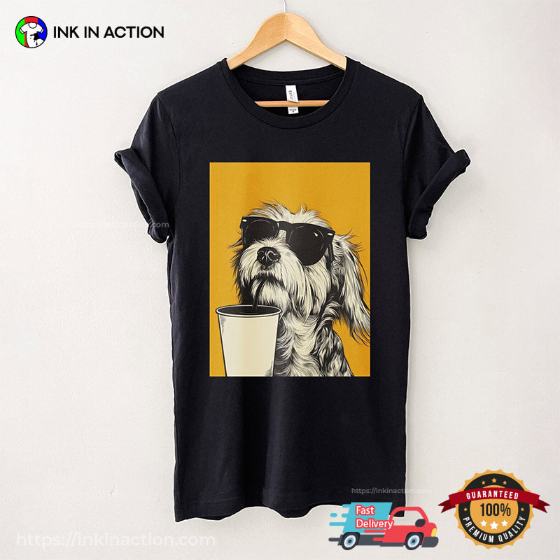 Cool Dog With Sunglasses Drinking Graphic Tee