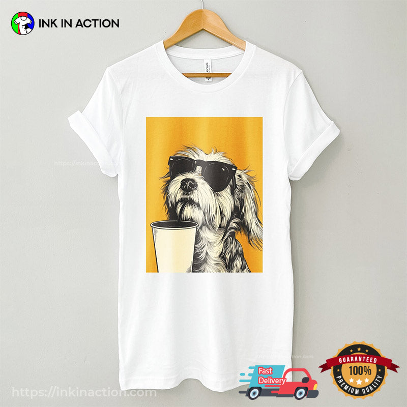 Cool Dog With Sunglasses Drinking Graphic Tee