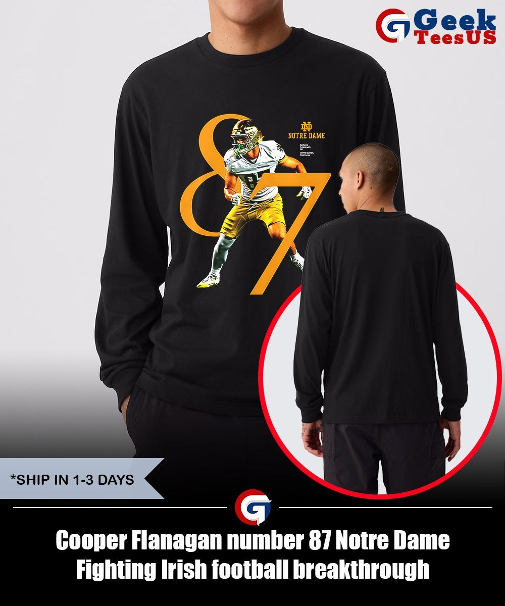 Cooper Flanagan number 87 Notre Dame Fighting Irish football breakthrough shirt
