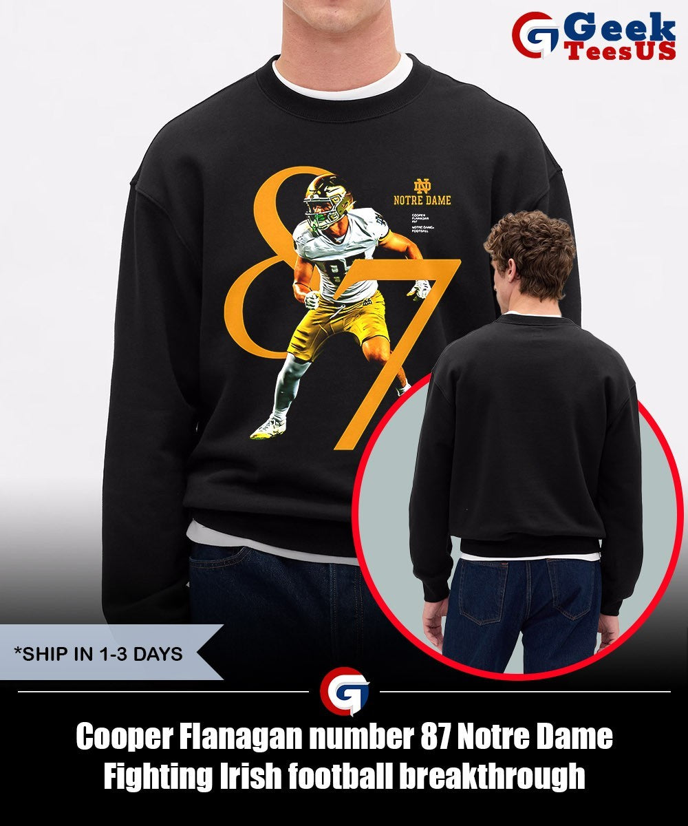 Cooper Flanagan number 87 Notre Dame Fighting Irish football breakthrough shirt