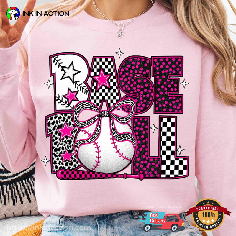 Coquette Bow Baseball, Cute Baseball Mama T-shirt
