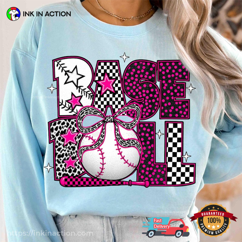 Coquette Bow Baseball, Cute Baseball Mama T-shirt