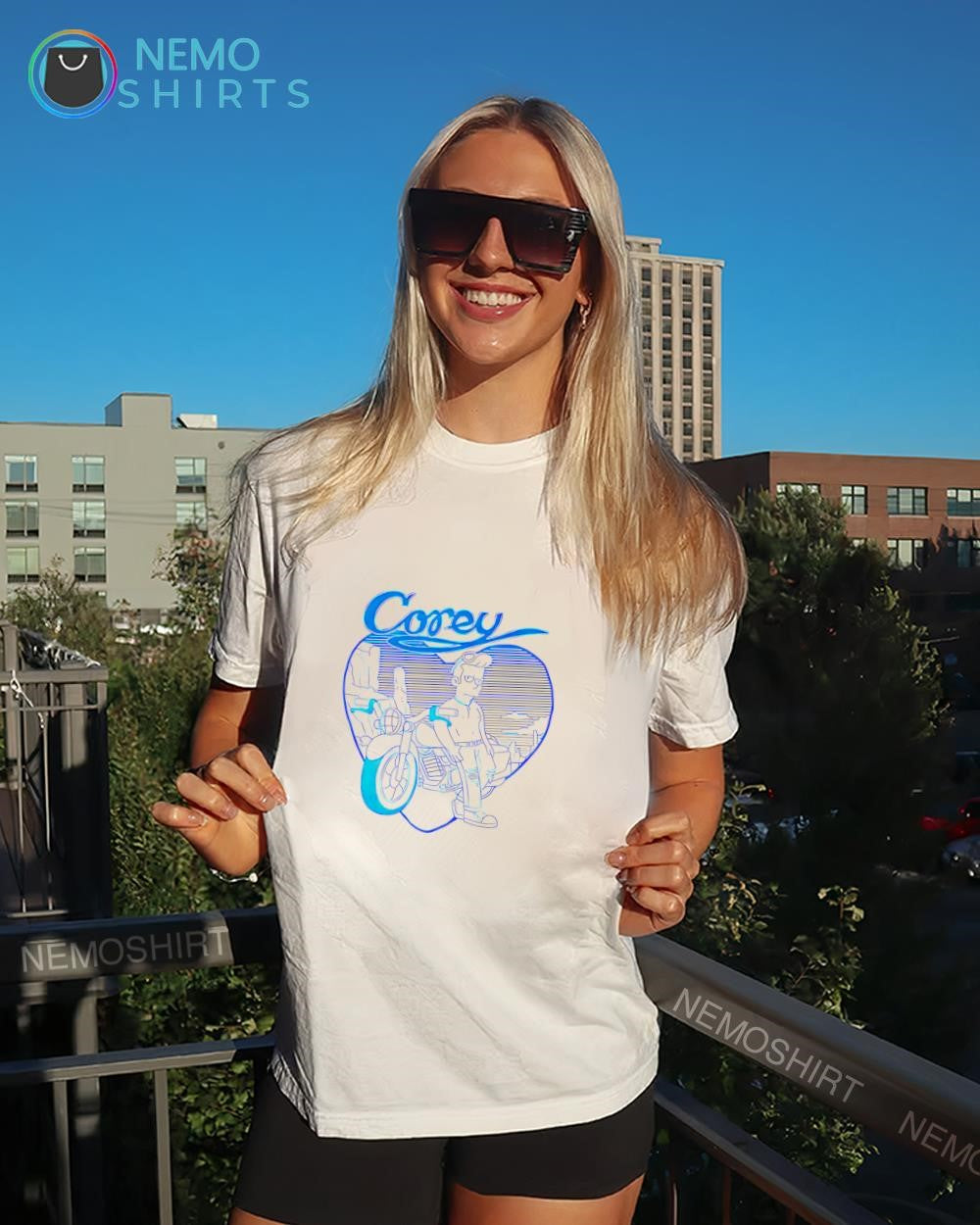 Corey the Simpsons with motorcycle inside heart shirt
