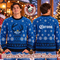 Corona Extra Beer Reindeer Snowy Night Blue Ugly Christmas Sweater