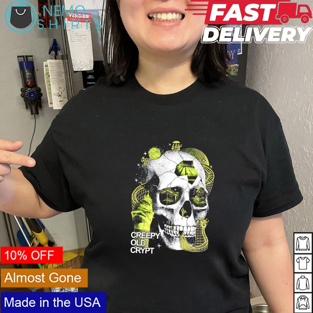 Creepy old crypt deconstructed skull shirt