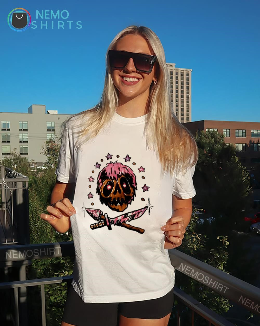 Cromag unique pink-haired skull graphic shirt