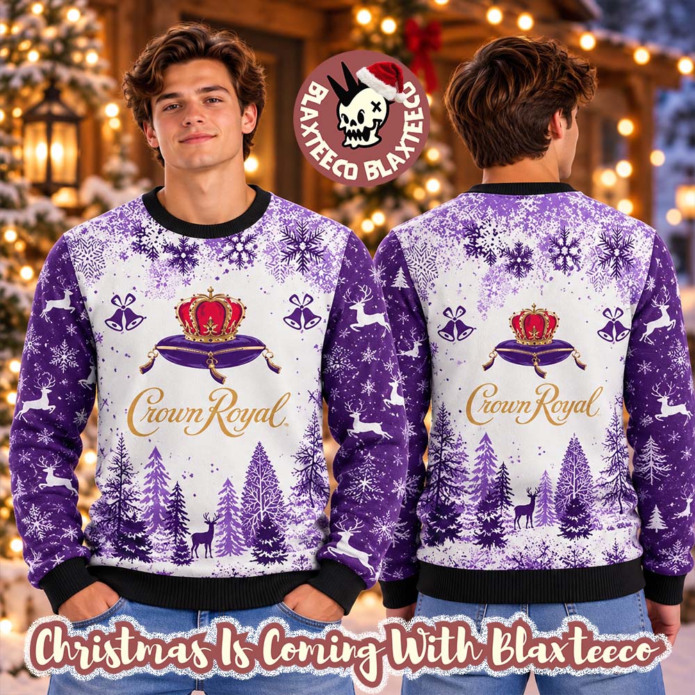 Crown Royal Pine Tree Forest Snowflakes Purple Christmas Ugly Sweater