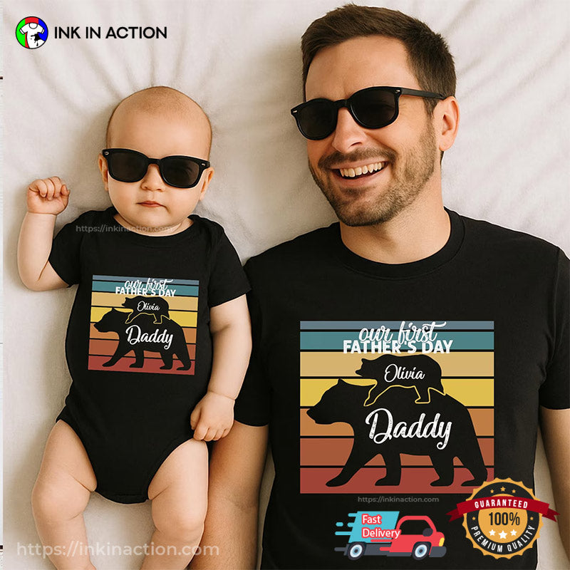 Custom Our First Father’s Day Matching Daddy Bear T-shirt