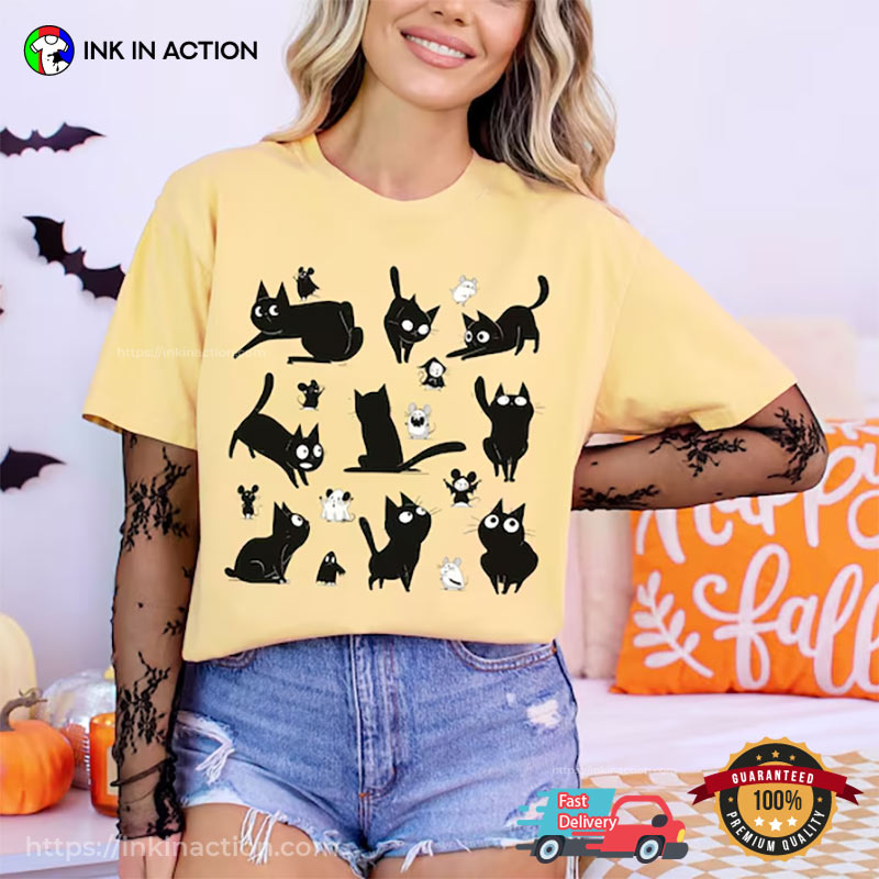 Cute Black Cat And Mouse Halloween Comfort Colors T-shirt