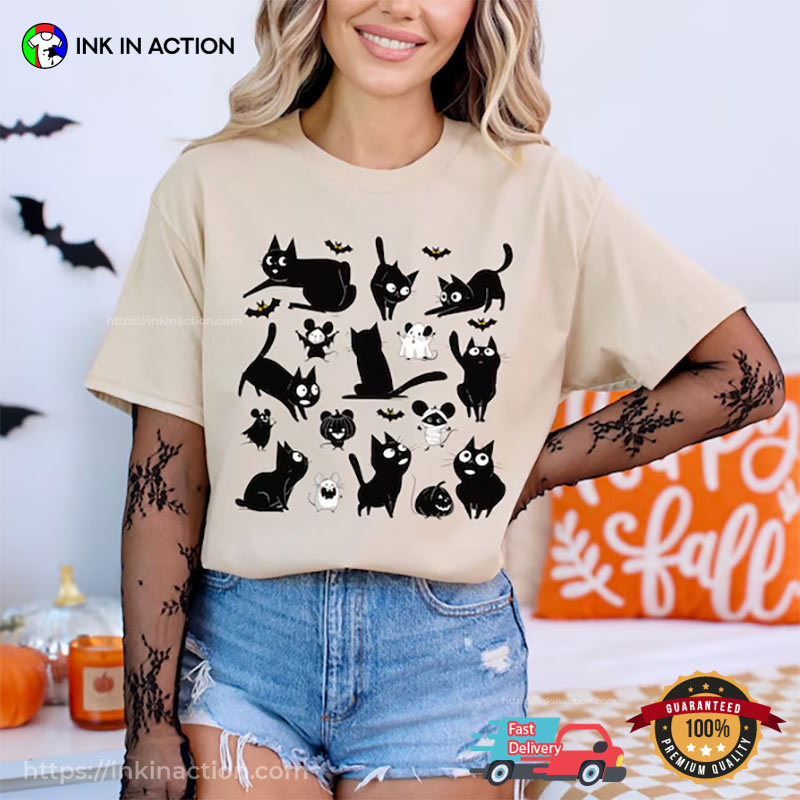 Cute Black Cat And Mouse Halloween Comfort Colors T-shirt