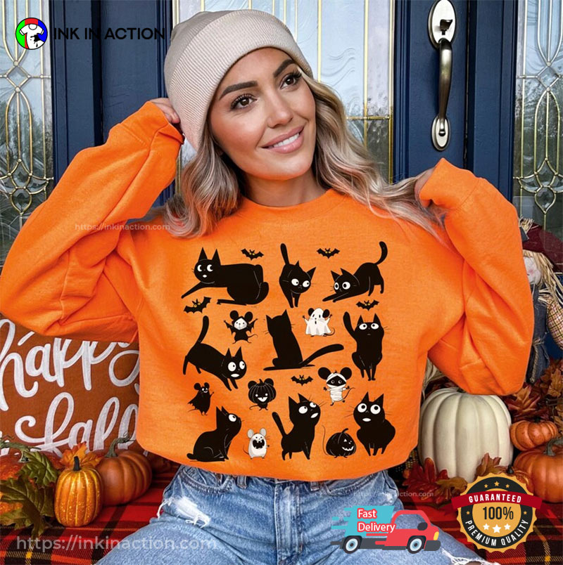 Cute Black Cat And Mouse Halloween Comfort Colors T-shirt