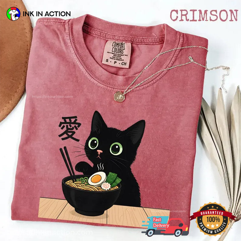 Cute Black Cat Ramen Noodle Japanese Anime Comfort Colors Shirt