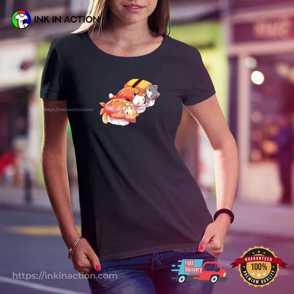 Cute Cats Sushi Otaku Japanese T-shirt